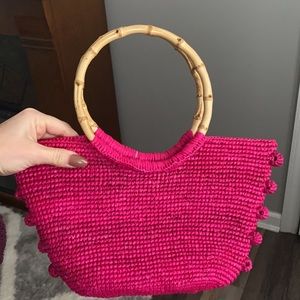 Pink Straw raffia bag